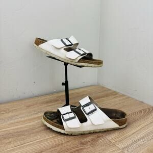 Birkenstock Arizona White Leather Slide Sandals Women’s Size 8